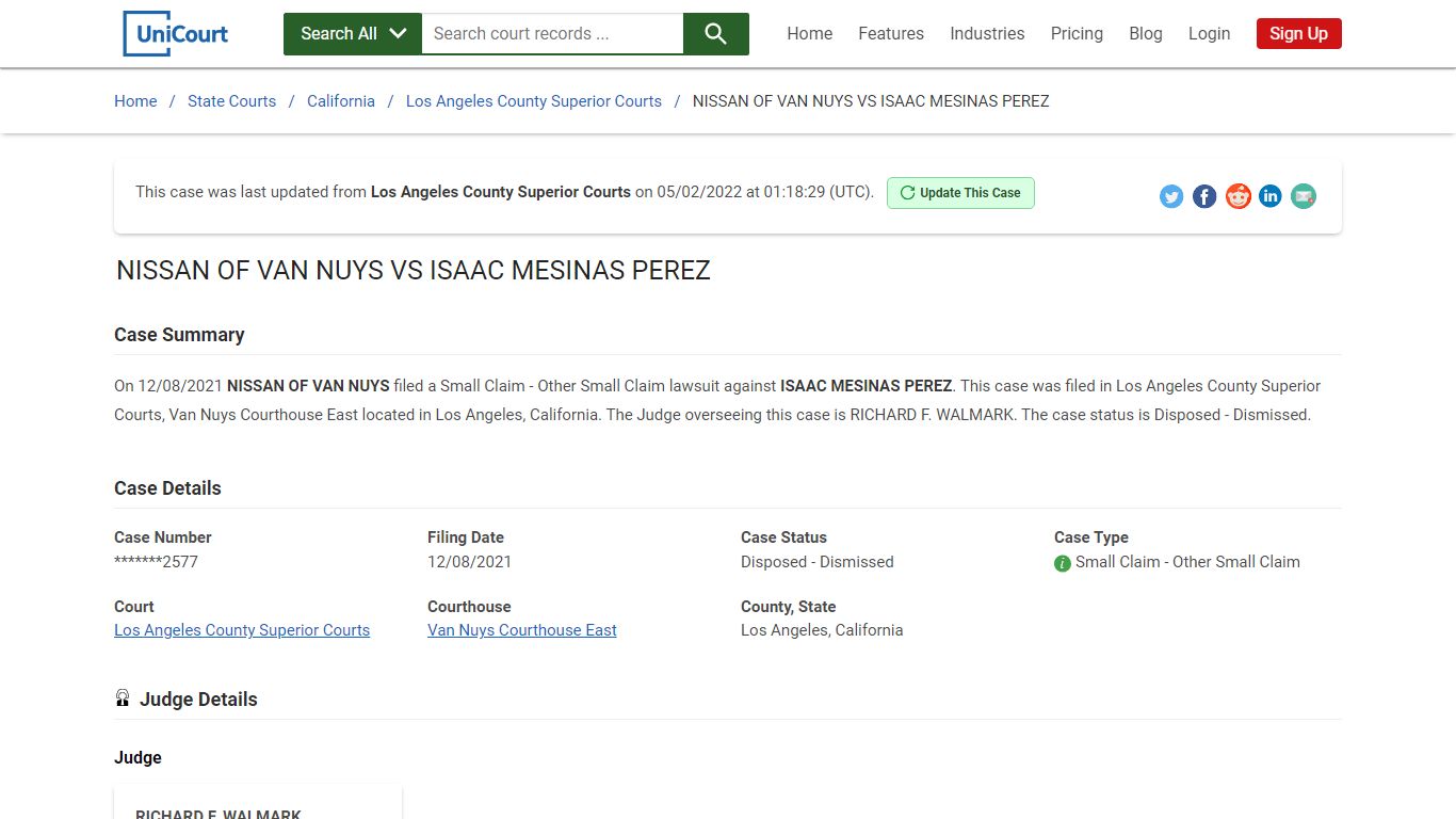 NISSAN OF VAN NUYS VS ISAAC MESINAS PEREZ | Court Records ...