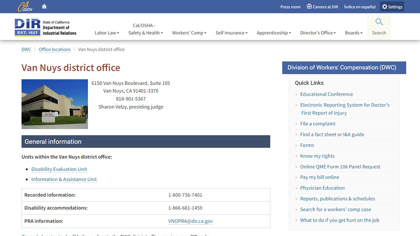 Van Nuys district office - dir.ca.gov